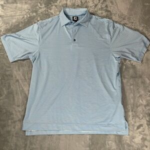 FootJoy FJ Golf Polo Shirt Size Medium Blue White‎ Stripe Mens Short Sleeve